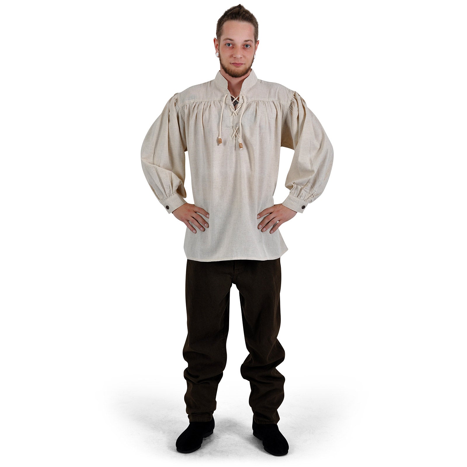 Immagine del prodotto Camicia medievale con colletto alla coreana e lacci Friedrich naturale