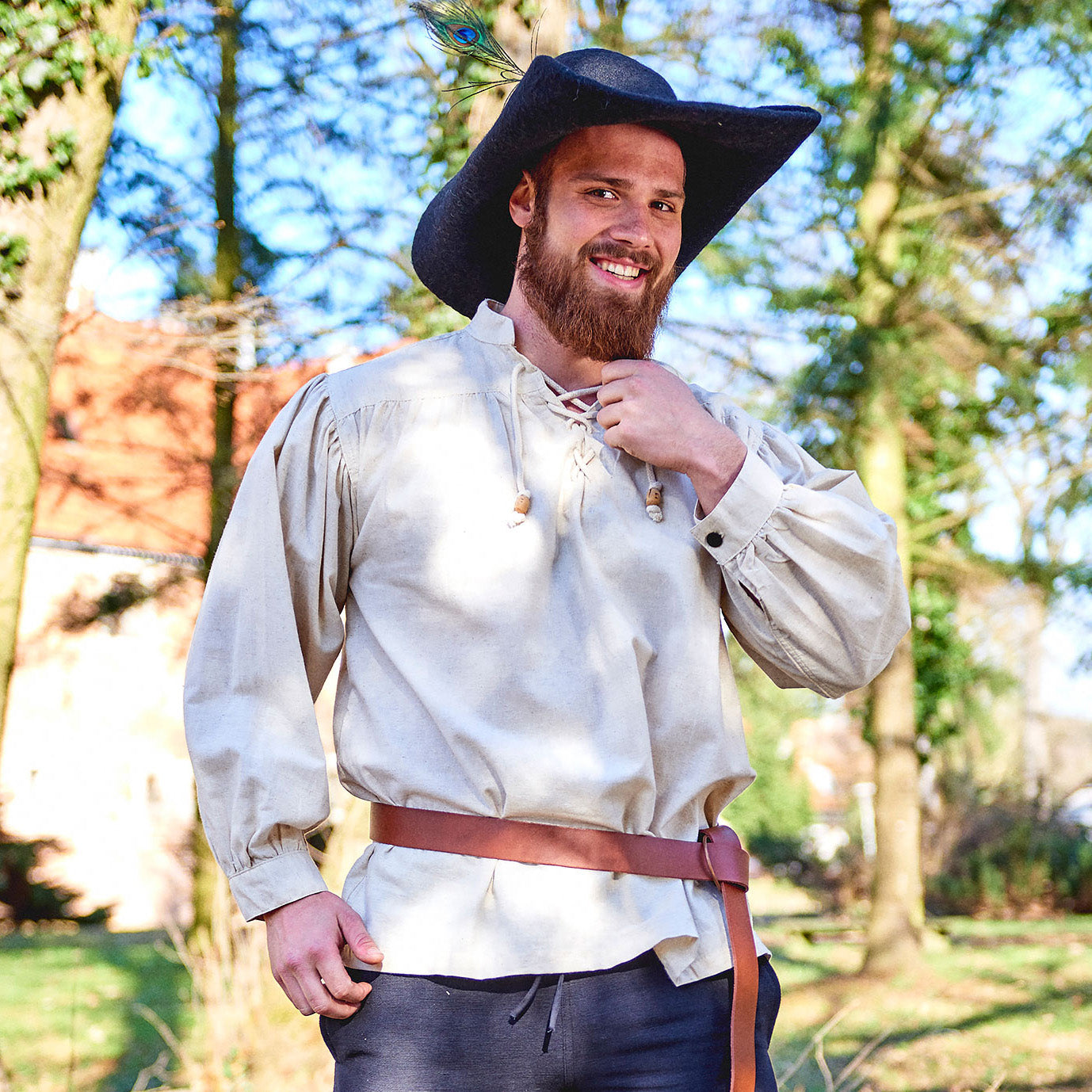 Immagine del prodotto Camicia medievale con colletto alla coreana e lacci Friedrich naturale