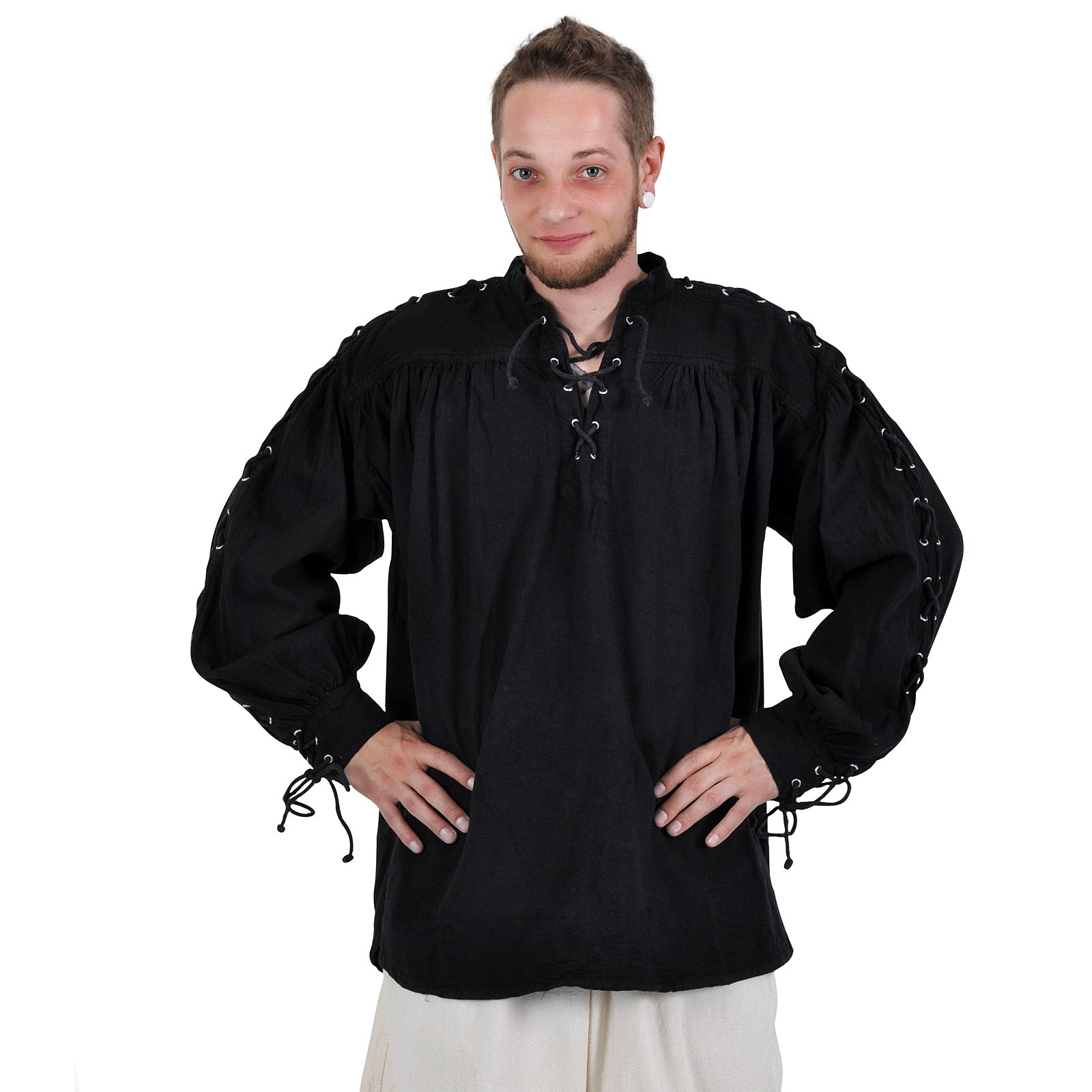 Immagine del prodotto Camicia medievale con lacci e occhielli Adrian nera