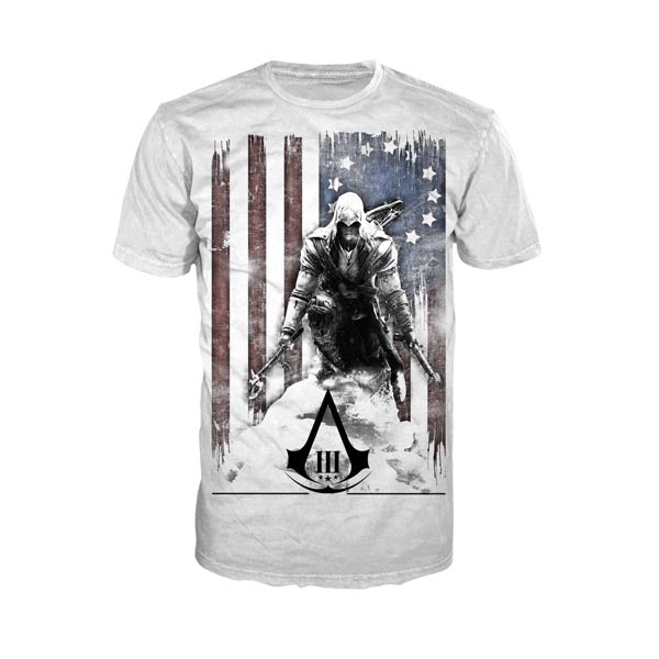 Image produit Assassins Creed III - T-shirt drapeau brûlé blanc