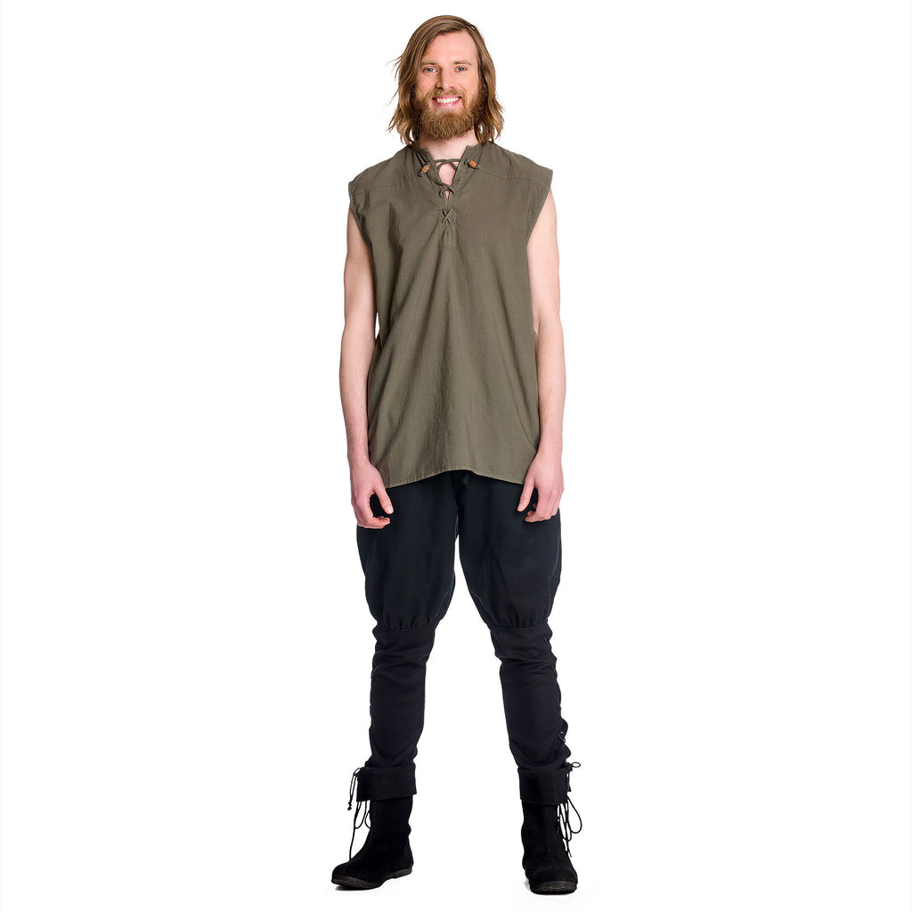 Image produit Chemise médiévale sans manches olive à lacets