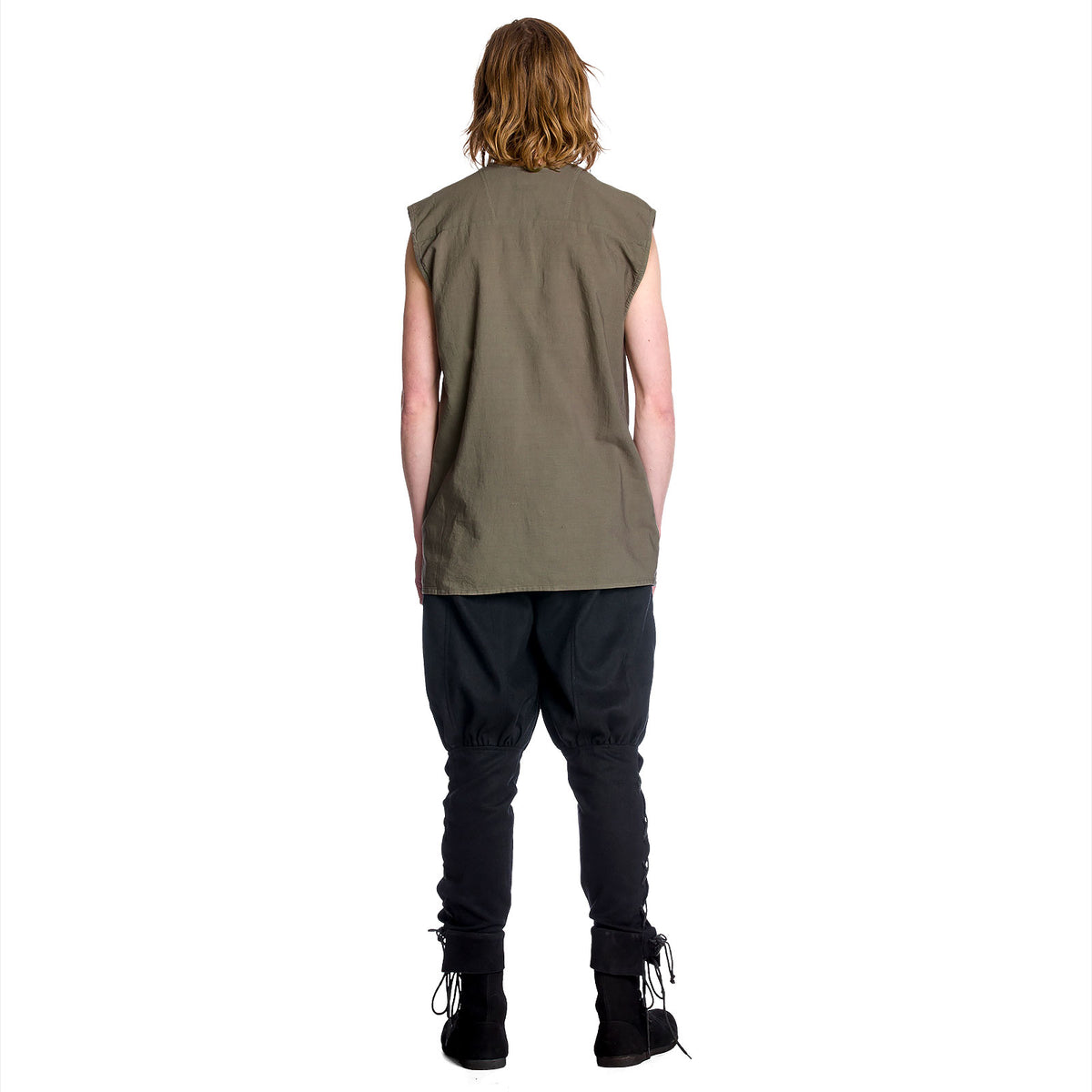 Image produit Chemise médiévale sans manches olive à lacets