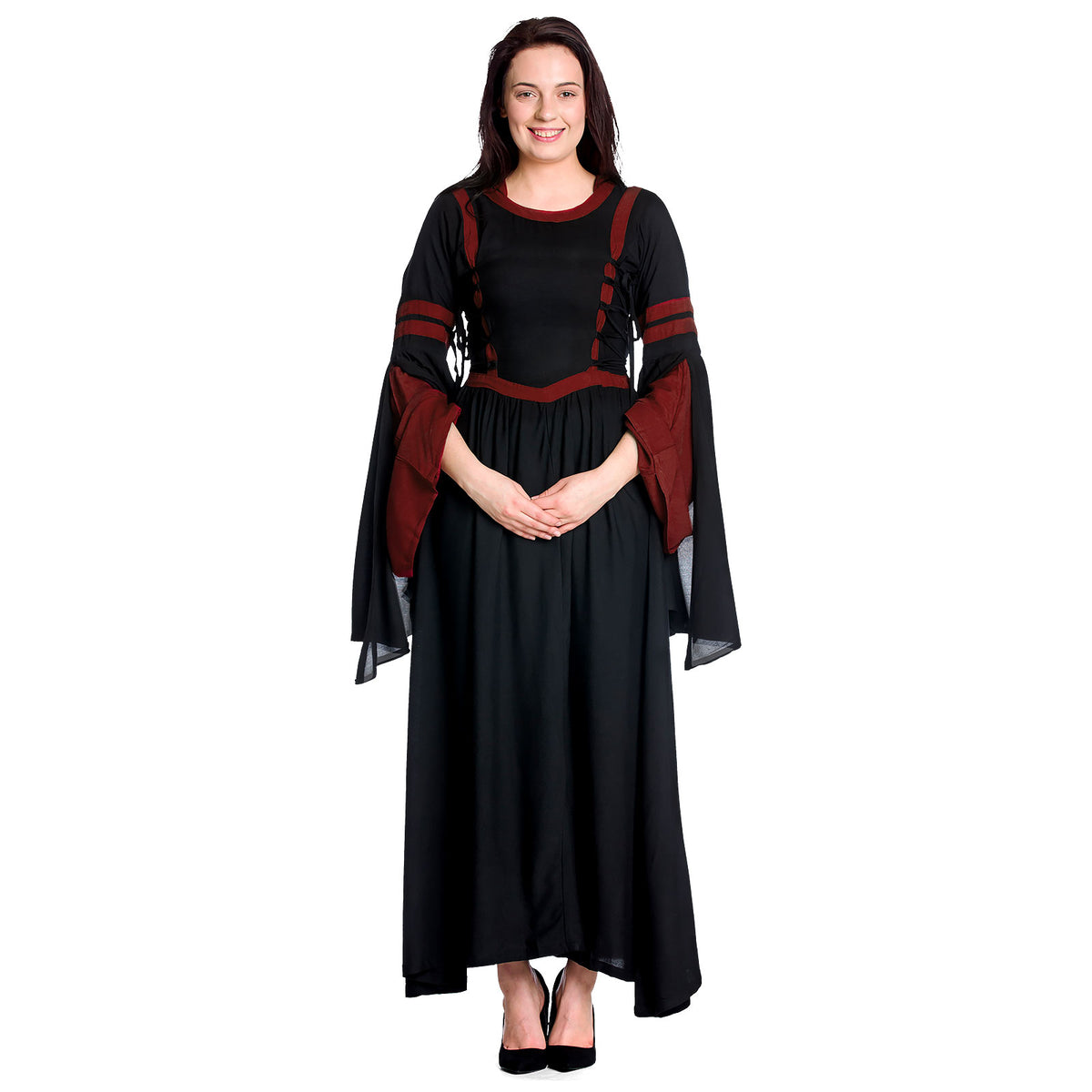 Immagine del prodotto Abito medievale con cappuccio Isolde nero-rosso