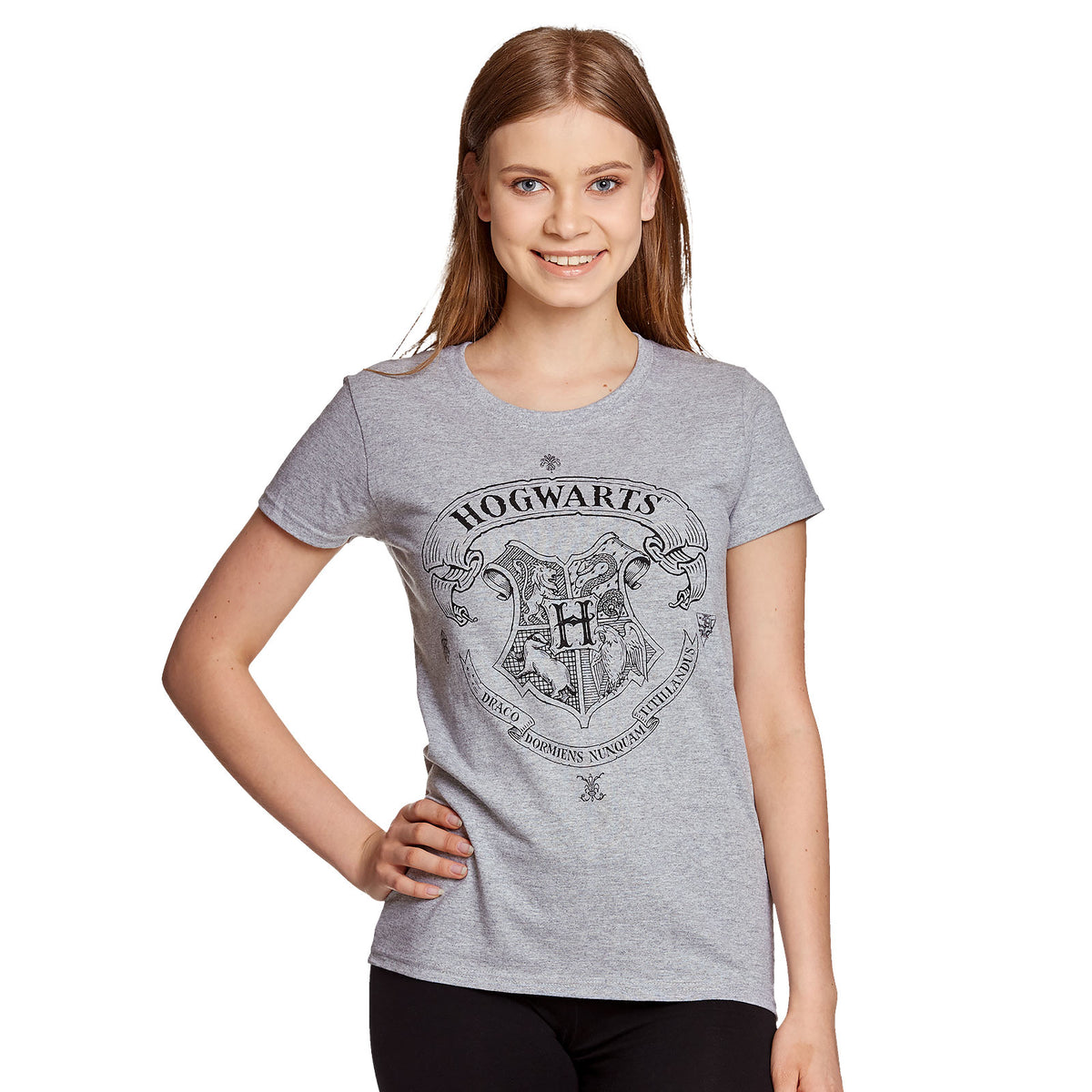 Image produit Harry Potter - T-shirt femme gris avec blason de Poudlard