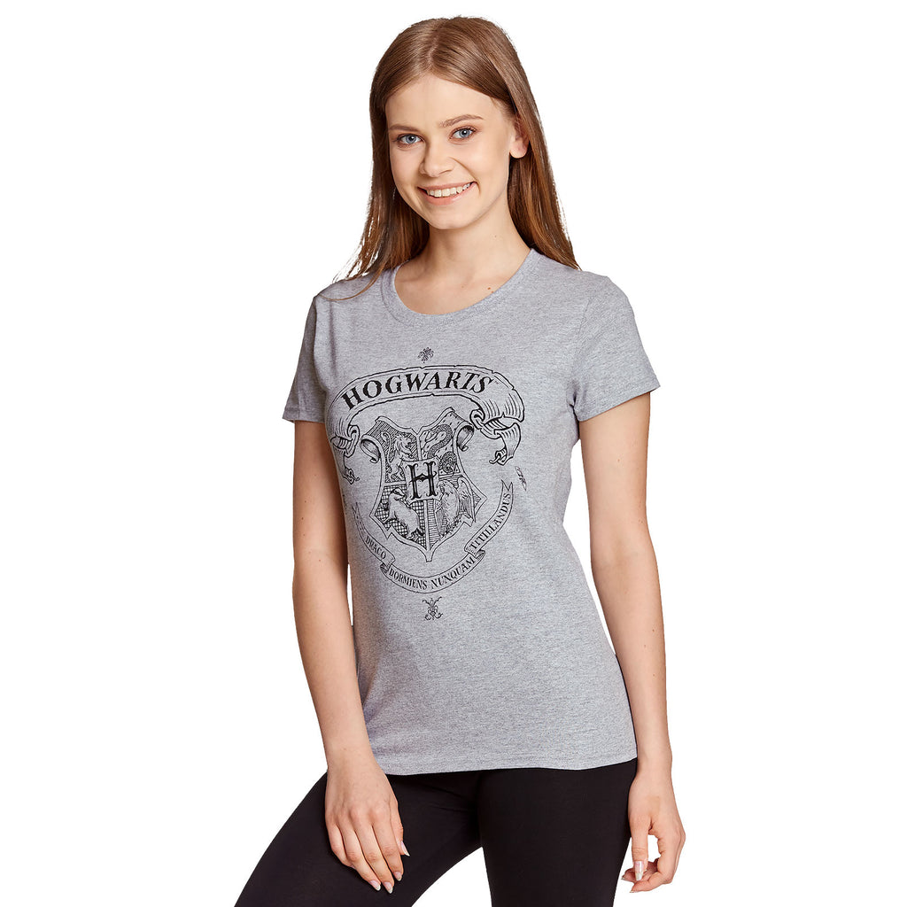 Image produit Harry Potter - T-shirt femme gris avec blason de Poudlard