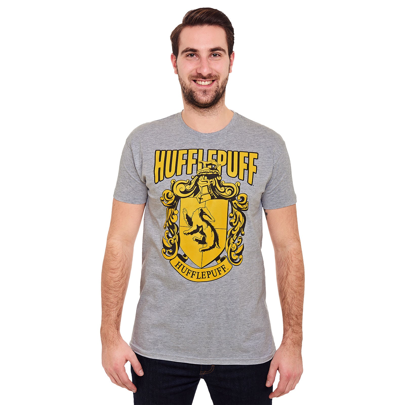 Immagine del prodotto Harry Potter - T-shirt grigia con stemma Hufflepuff