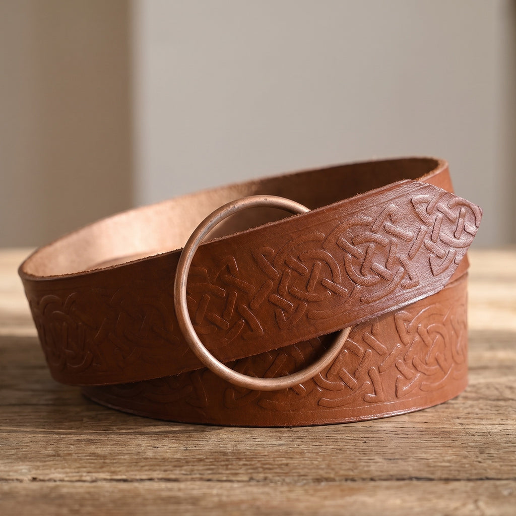 Image produit Ceinture à anneau médiévale avec estampage celtique marron