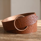 Image produit Ceinture à anneau médiévale avec estampage celtique marron
