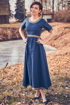 Produktbild Mittelalter Kleid Ennlin mit Kurzarm blau