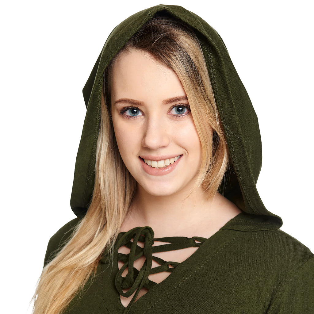 Image produit Blouse Médiévale Lea avec Capuche Verte