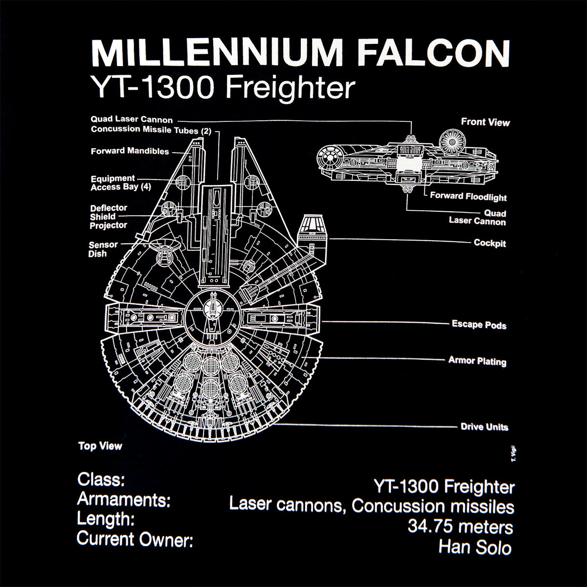 Immagine del prodotto Star Wars - T-shirt nera con schizzo del Millennium Falcon