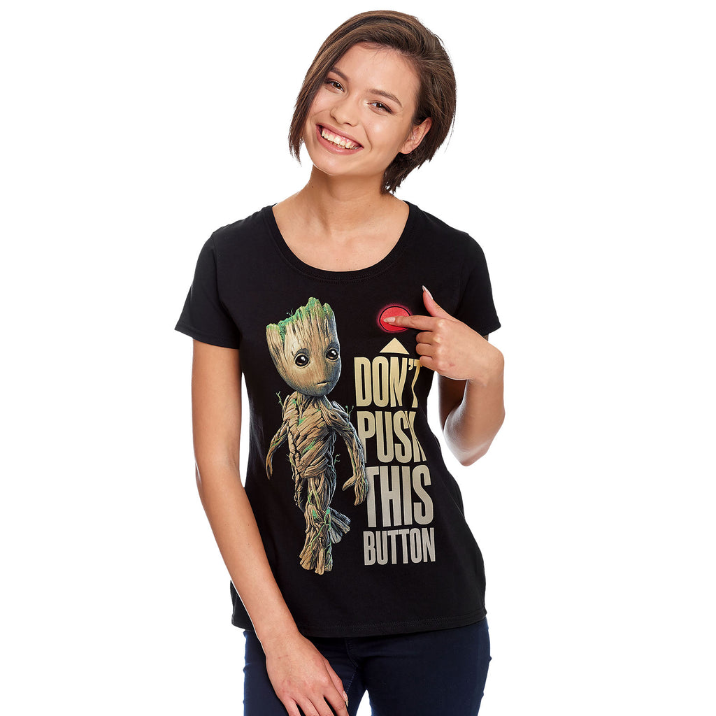 Image produit Les Gardiens de la Galaxie - T-shirt femme noir bouton Groot