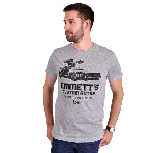 Image produit Retour vers le Futur - T-shirt gris Emmett's Custom Autos