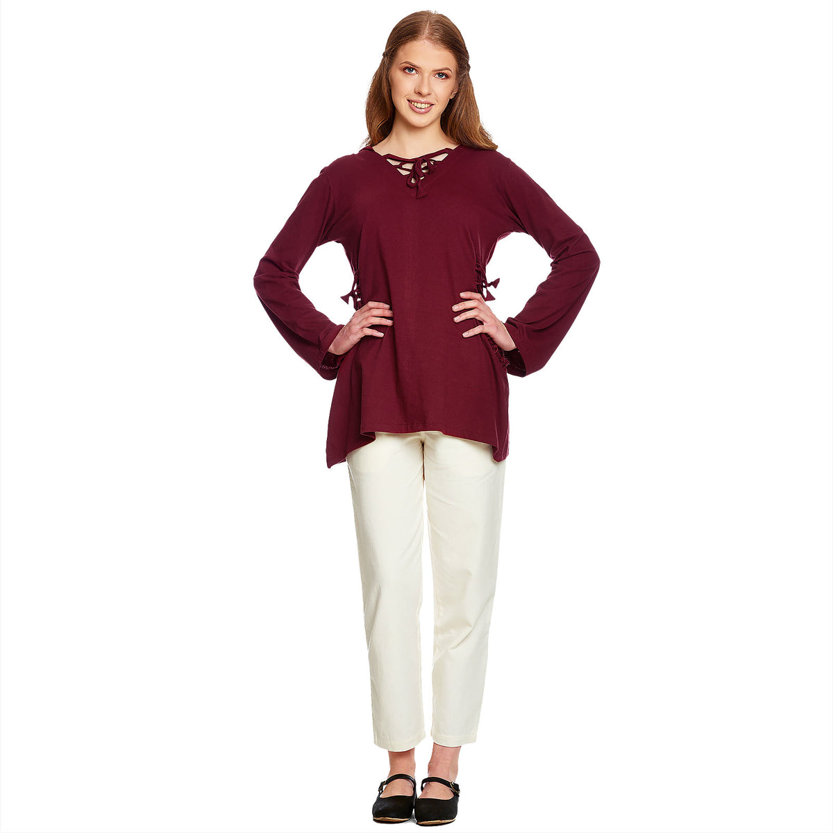 Image produit Blouse médiévale Lea avec capuche rouge