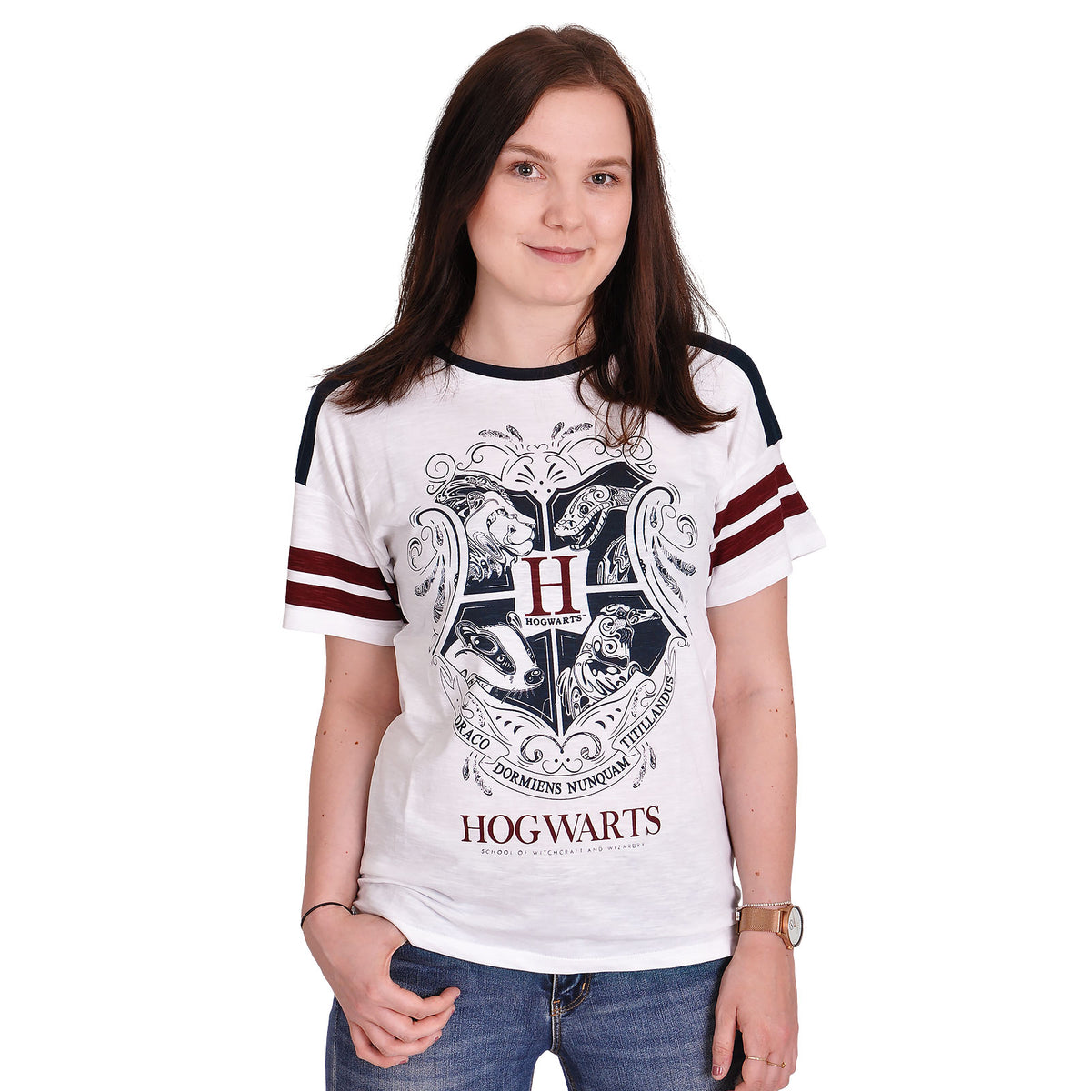 Immagine del prodotto Harry Potter - T-shirt da donna con stemma di Hogwarts bianca