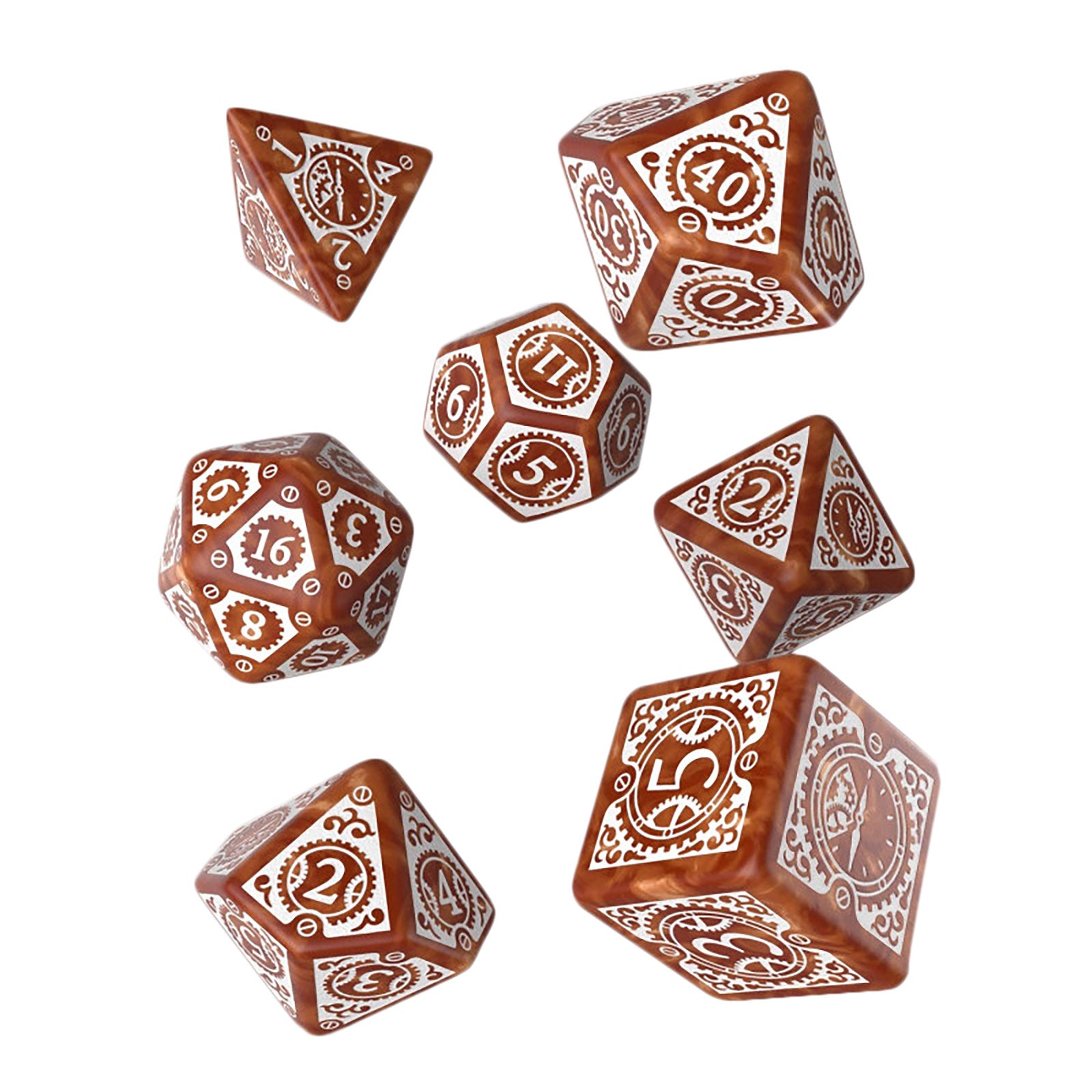 Produktbild Steampunk Clockwork RPG Würfel Set 7tlg braun-weiß