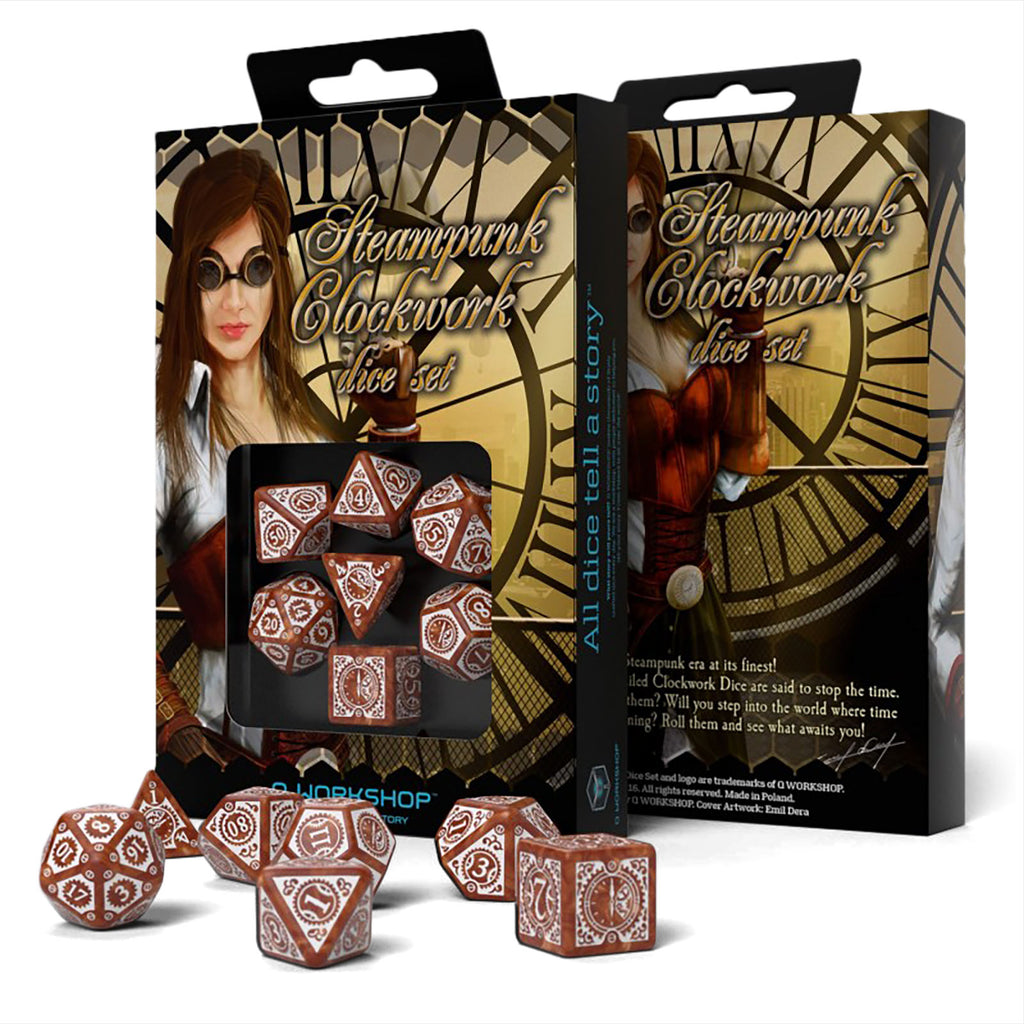 Produktbild Steampunk Clockwork RPG Würfel Set 7tlg braun-weiß