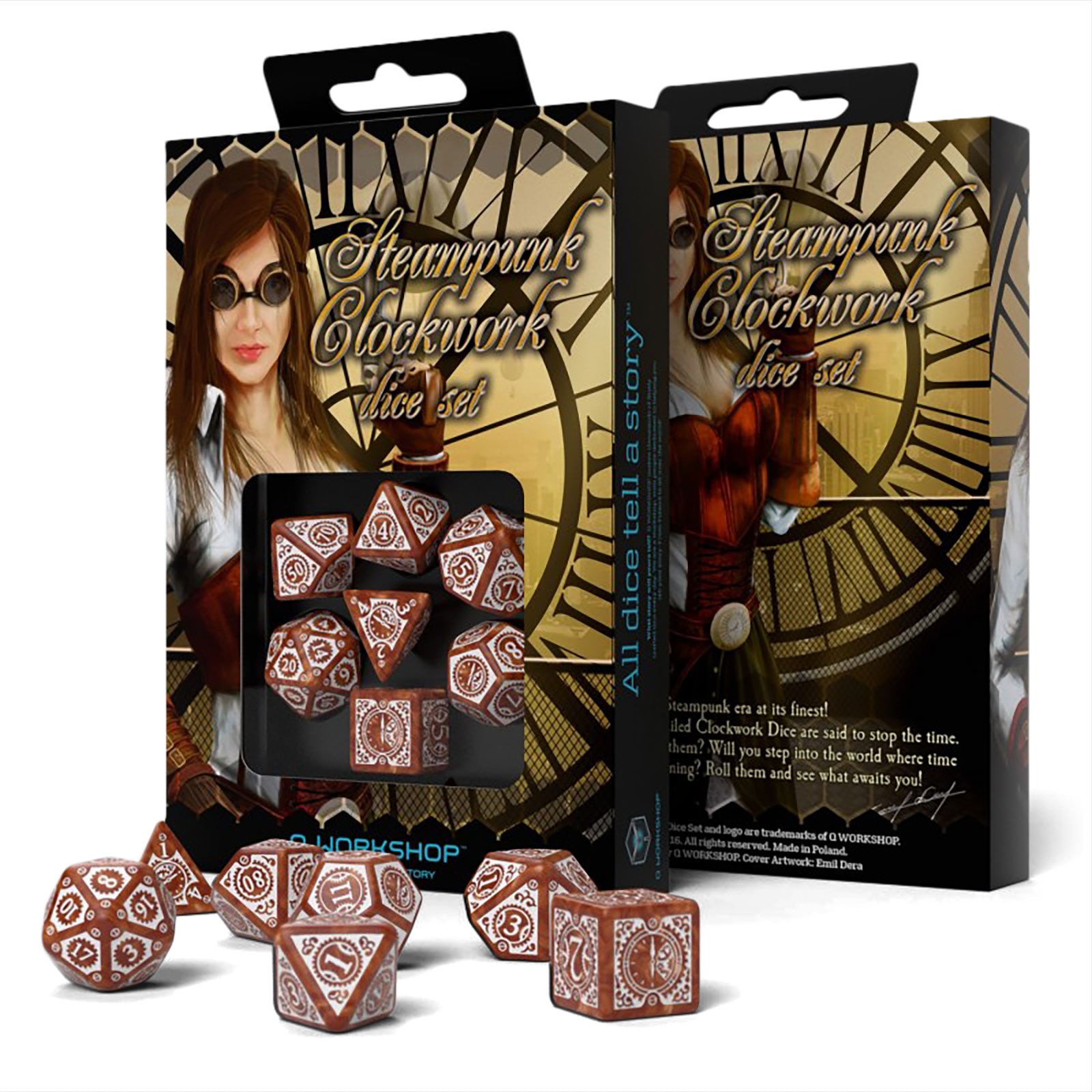 Produktbild Steampunk Clockwork RPG Würfel Set 7tlg braun-weiß