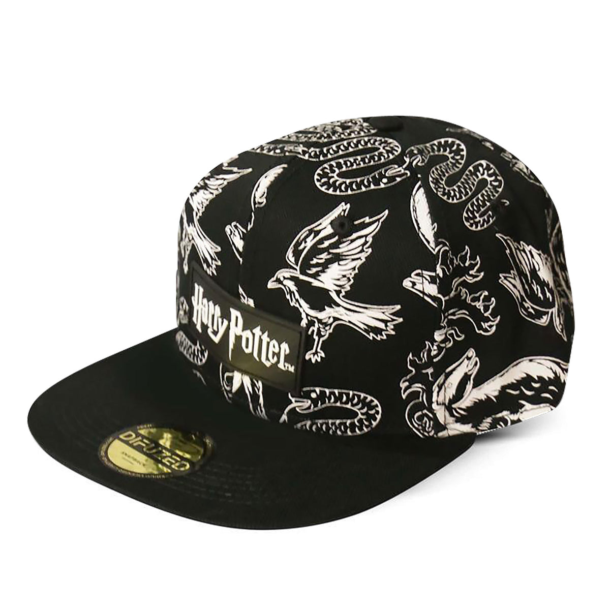 Immagine del prodotto Harry Potter - Cappellino Snapback nero e bianco con gli animali dello stemma di Hogwarts