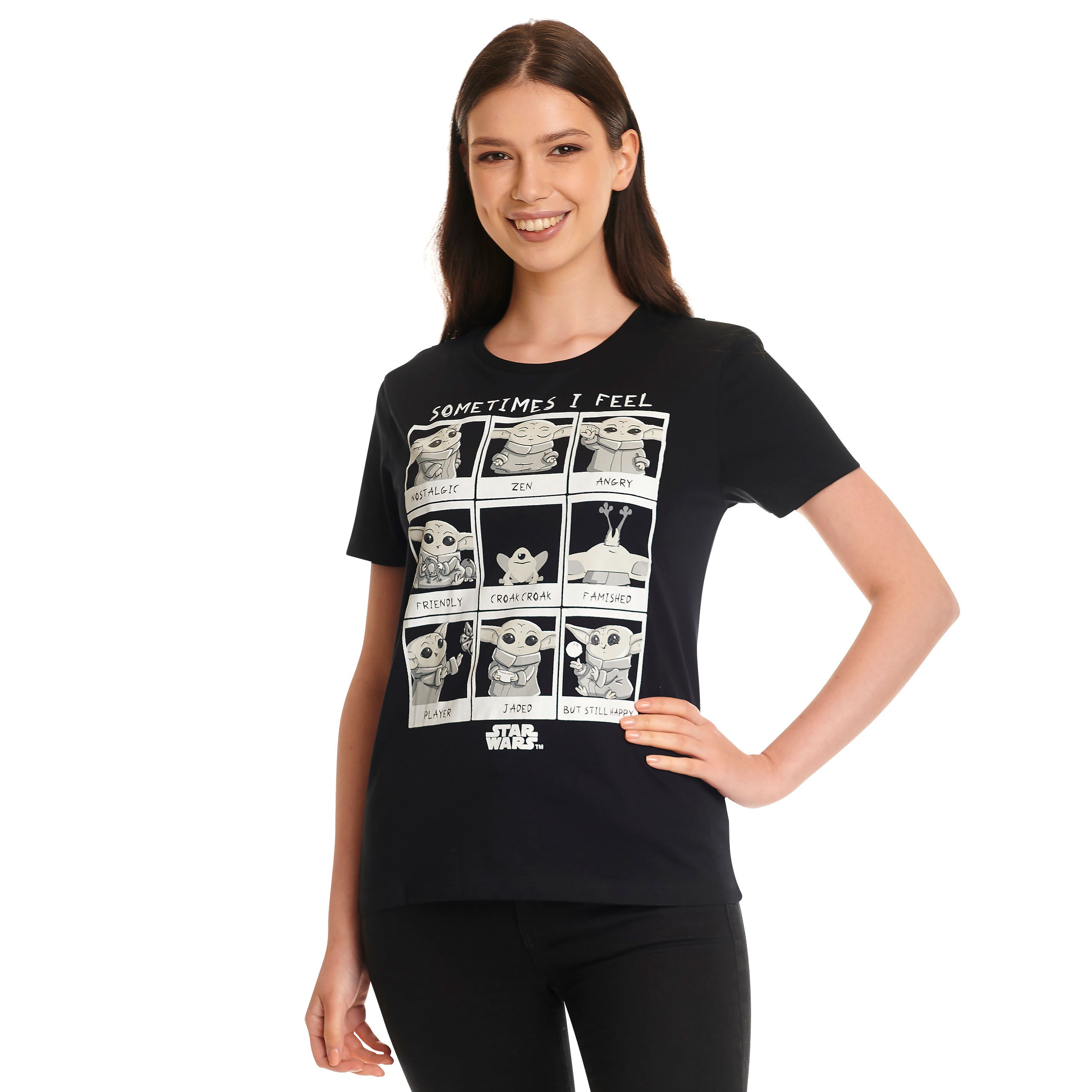 Immagine del prodotto T-shirt da donna Grogu Emotions nera - Star Wars The Mandalorian
