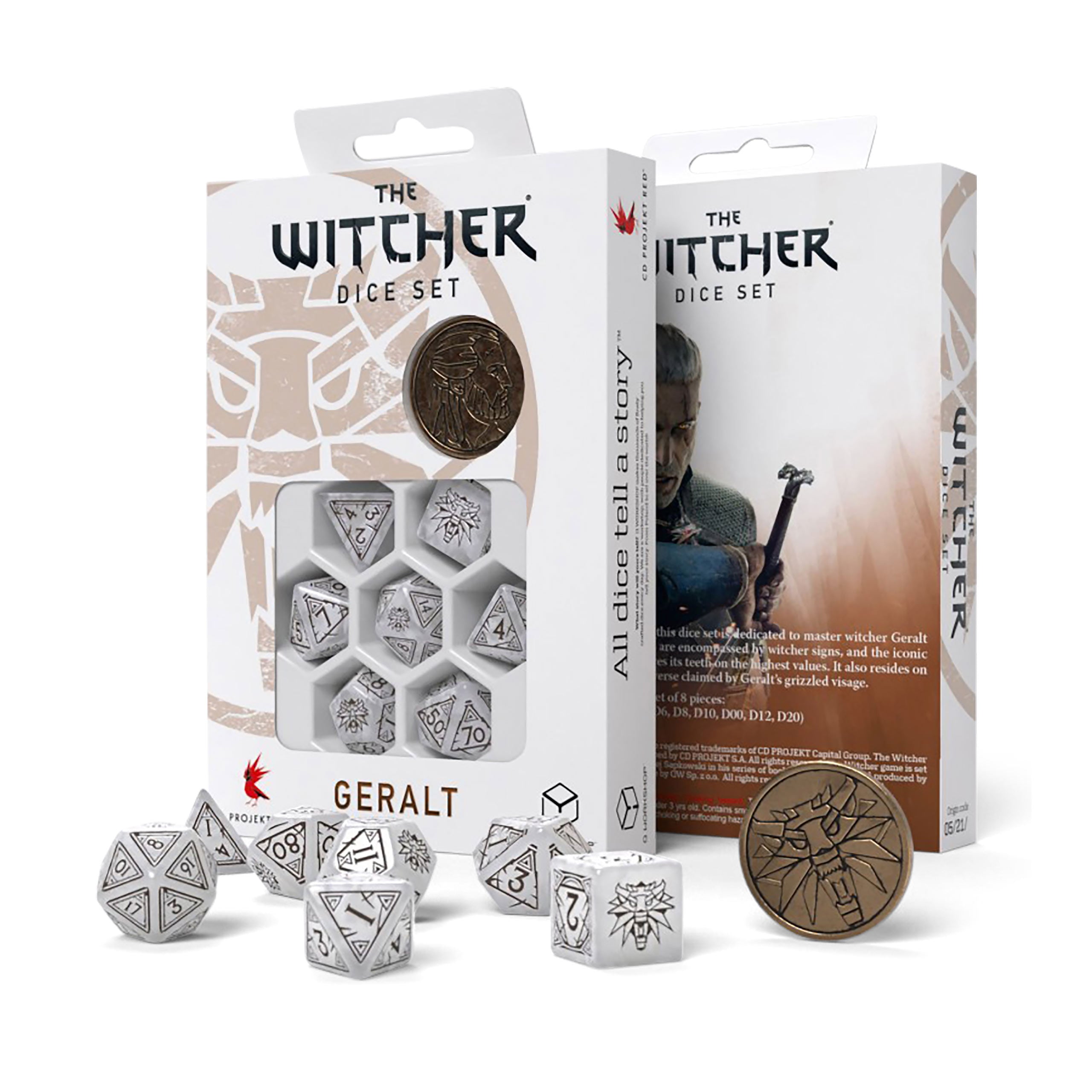 Product image Witcher - Geralt White Wolf RPG Dice Set 7pcs with Collector's Coin