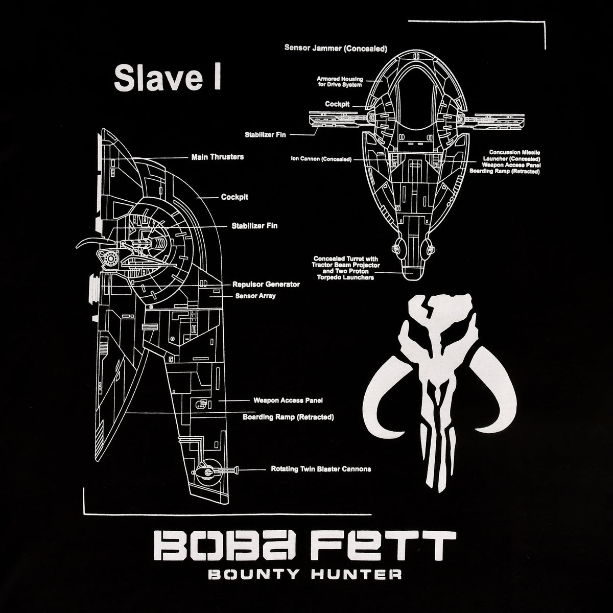 Image produit Star Wars - Boba Fett Slave I Sketch T-Shirt noir
