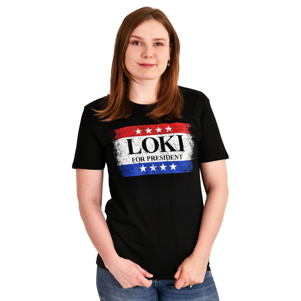 Immagine del prodotto T-shirt nera 'For President' per fan di Loki