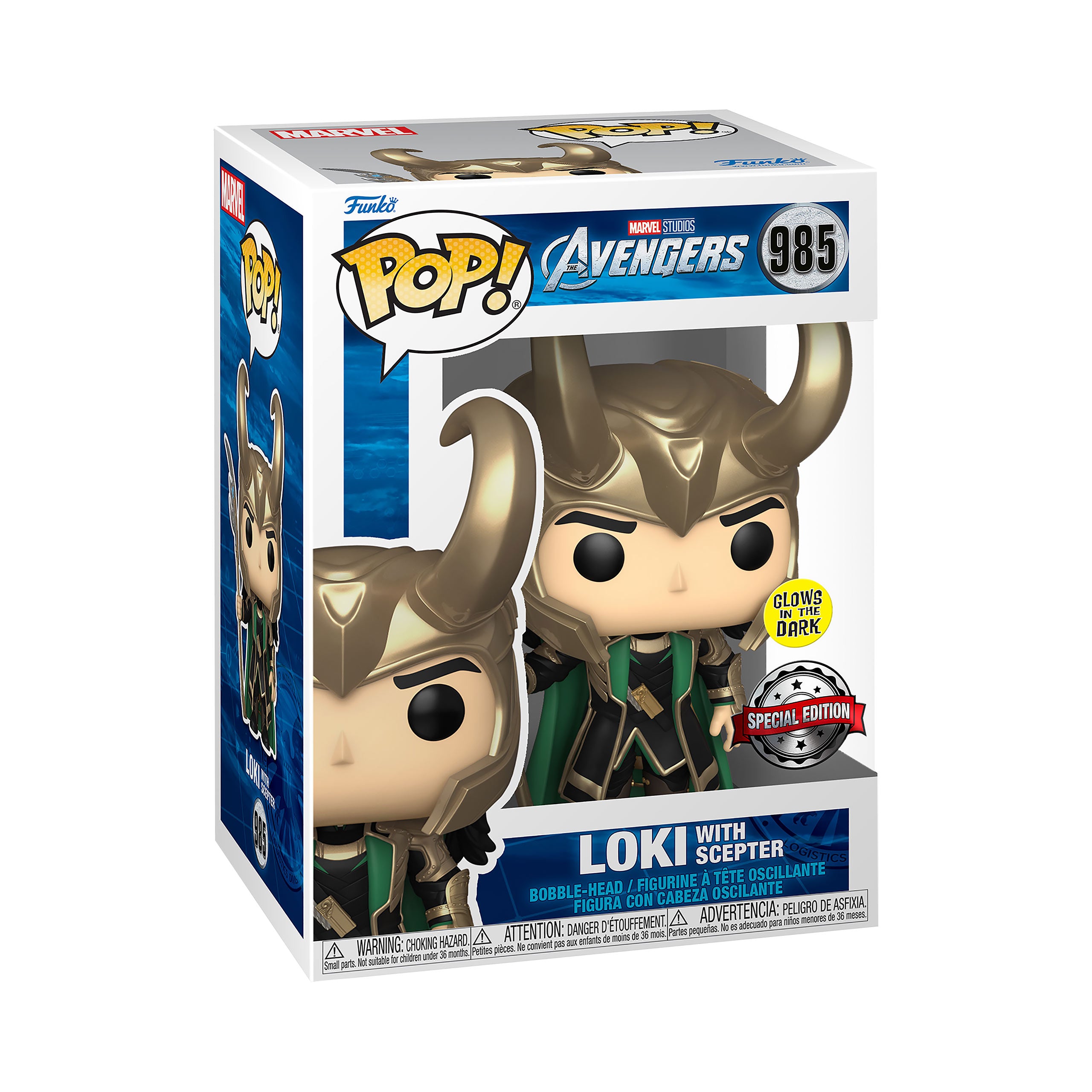 Produktbild Marvel - Loki mit Zepter Glow in the Dark Funko Pop Wackelkopf-Figur