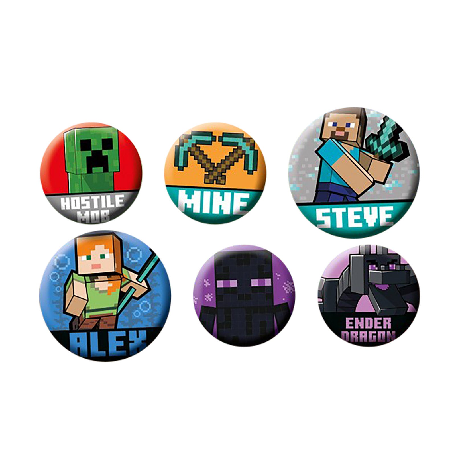 Image produit Minecraft - Ensemble de boutons de caractères 6 pièces