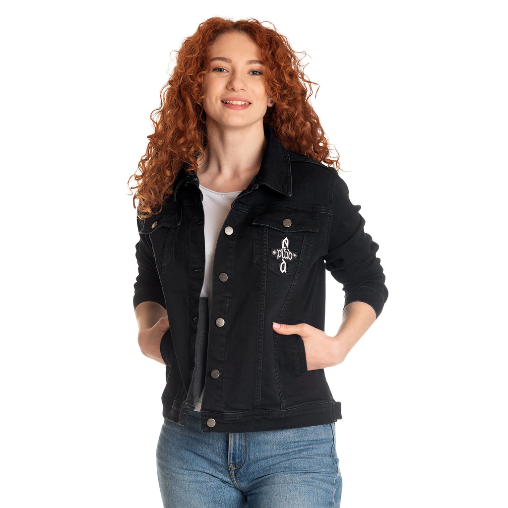 Produktbild Dumbledore Wappen Jeansjacke schwarz - Phantastische Tierwesen
