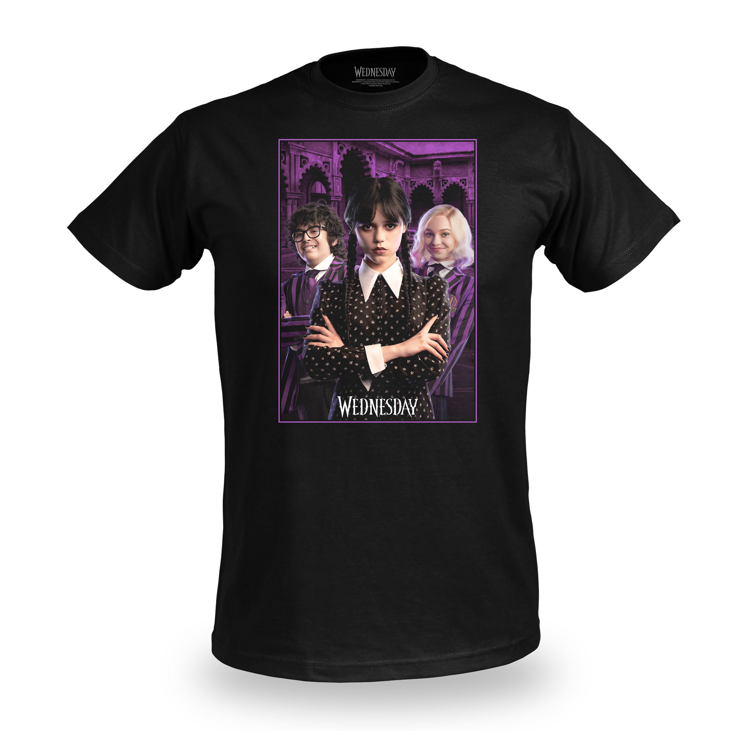 Image produit T-shirt noir en collage Wednesday avec Enid et Eugene