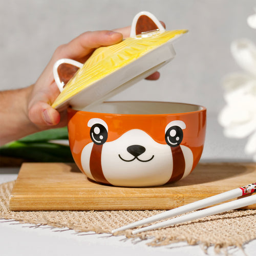 Image produit Bol Kawaii Panda Rouge avec Couvercle pour les Fans d'Anime