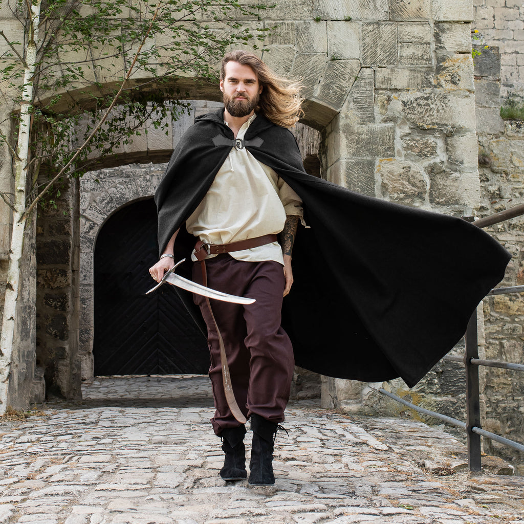 Image produit Cape médiévale en laine avec fermoir loup noir