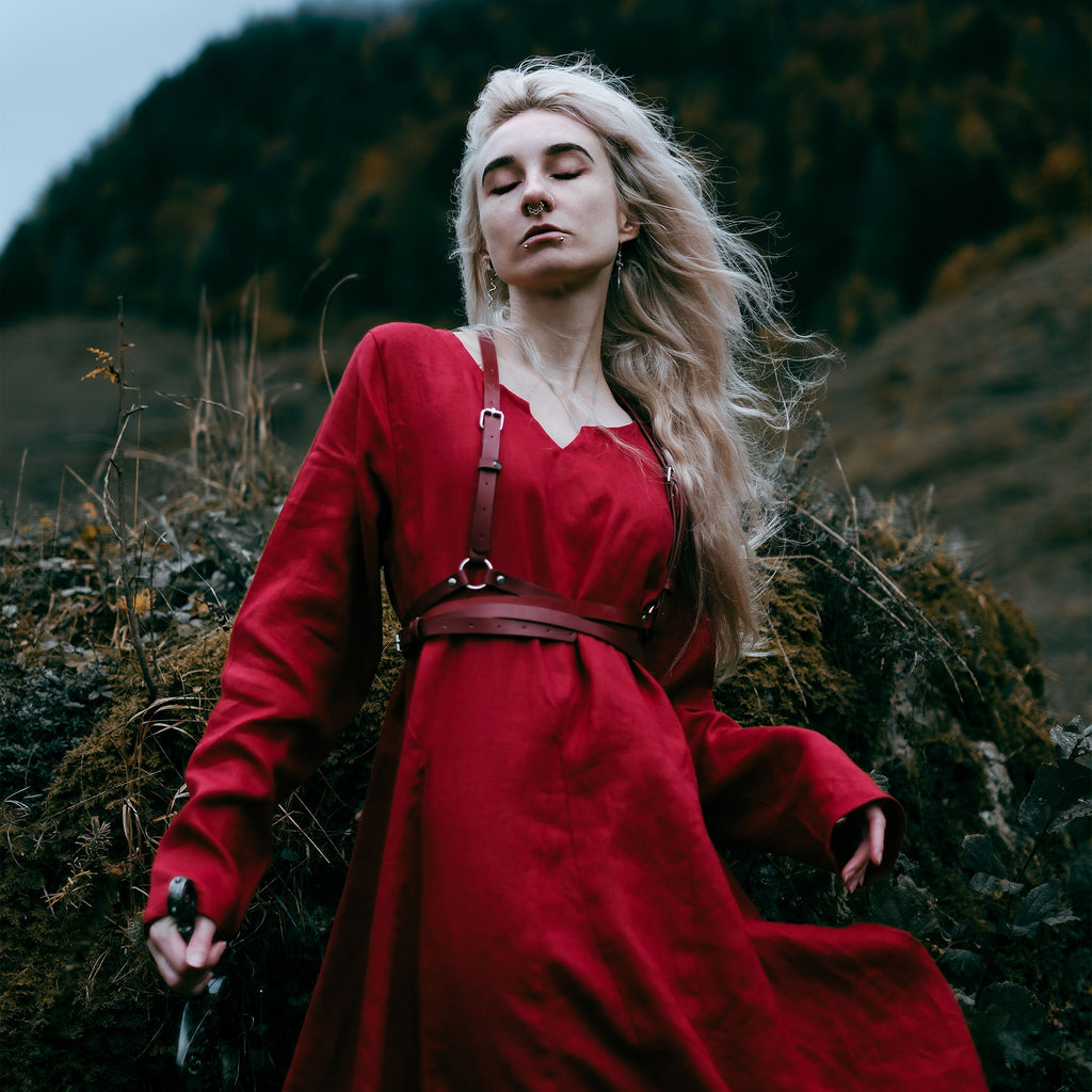 Image produit Robe Médiévale en Lin Rouge