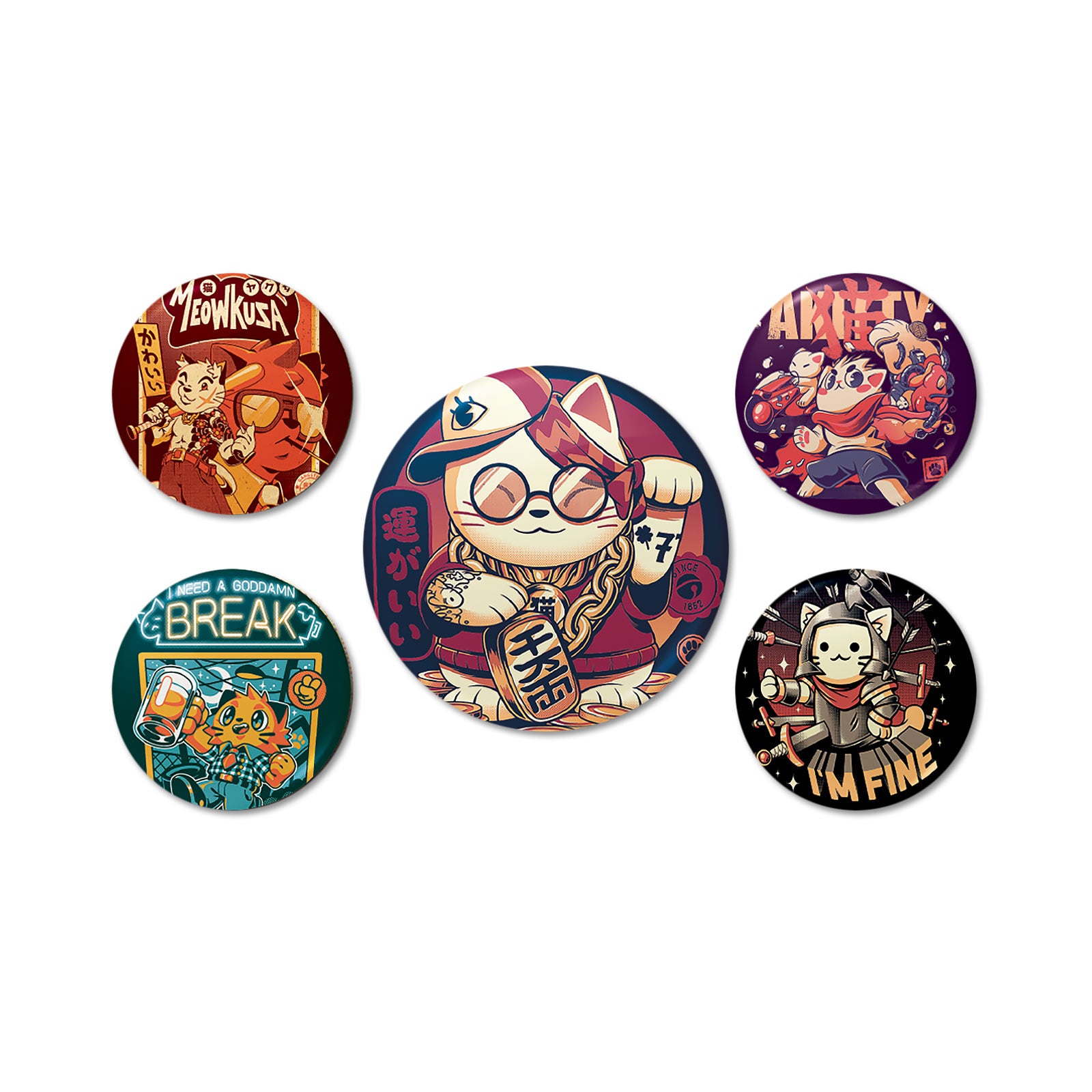 Image produit Ilustrata - Ensemble de 5 boutons Cool Cat