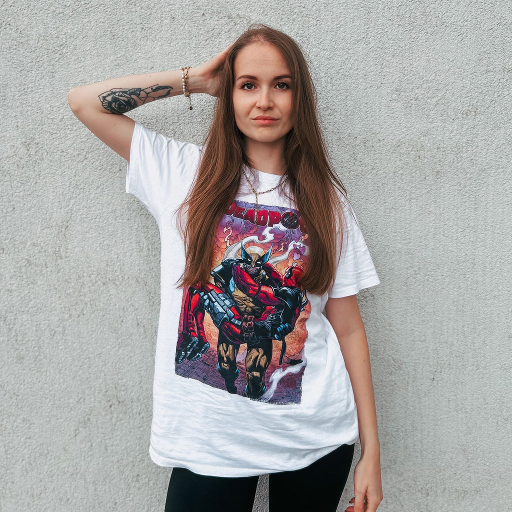 Immagine del prodotto T-shirt bianca Deadpool e Wolverine Best Bubs Comics