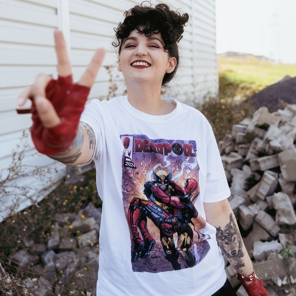 Immagine del prodotto T-shirt bianca Deadpool e Wolverine Best Bubs Comics