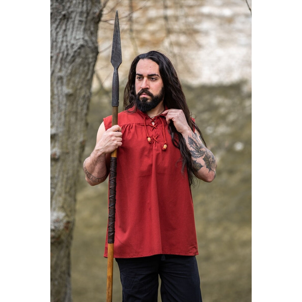 Immagine del prodotto Camicia medievale con colletto alto lacci Louis senza maniche rossa