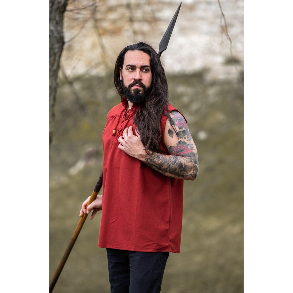 Immagine del prodotto Camicia medievale con colletto alto lacci Louis senza maniche rossa