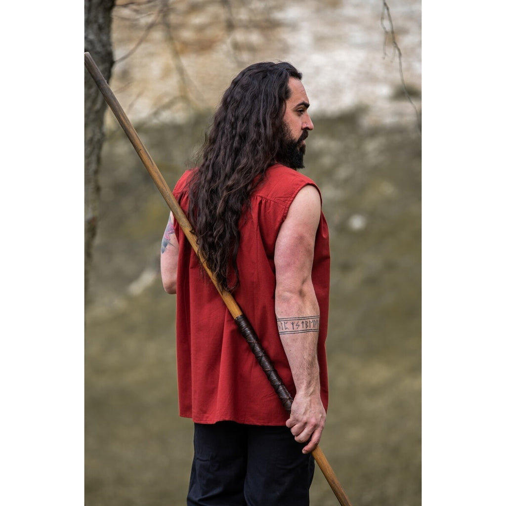 Immagine del prodotto Camicia medievale con colletto alto lacci Louis senza maniche rossa