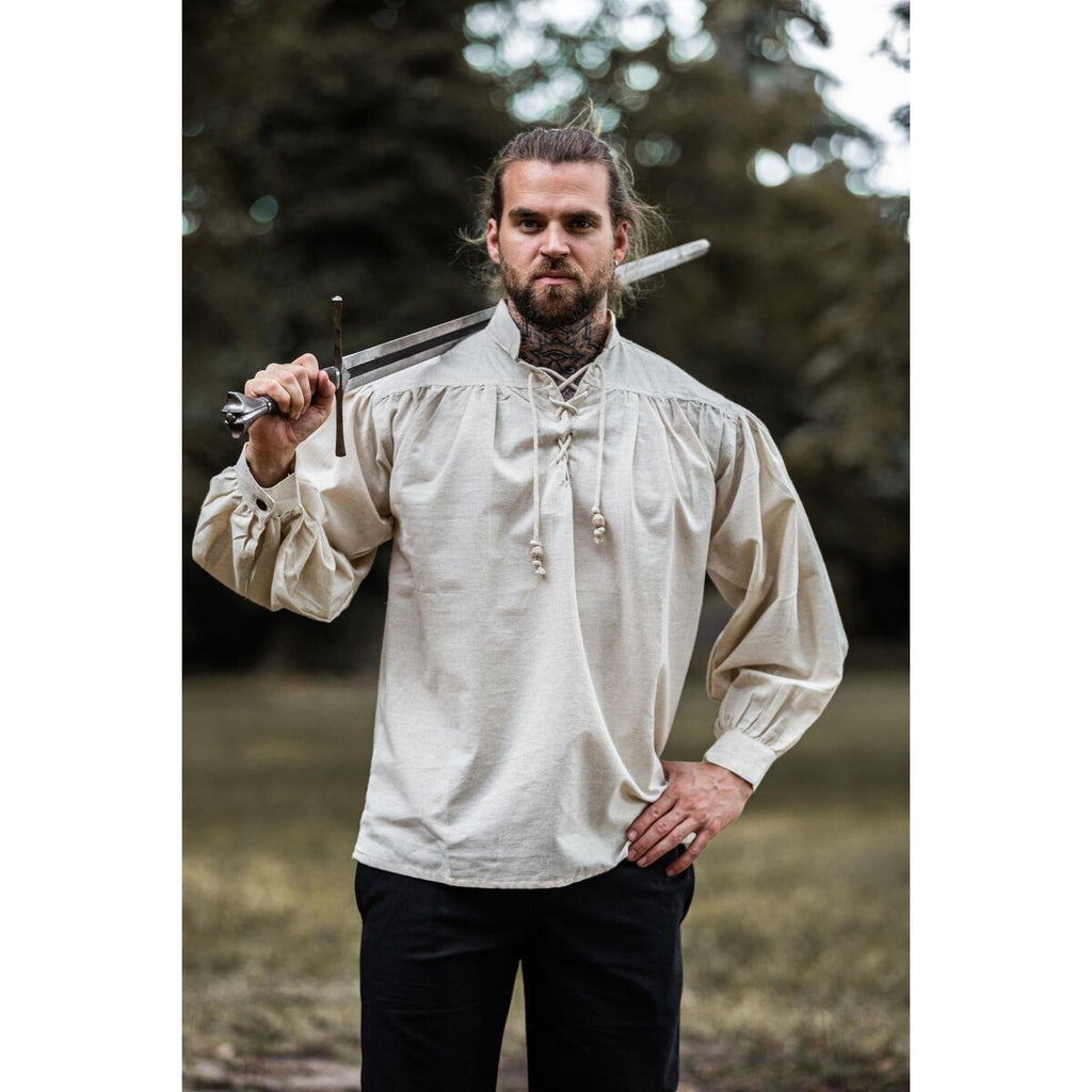 Immagine del prodotto Camicia medievale con colletto in piedi e lacci Bruno beige