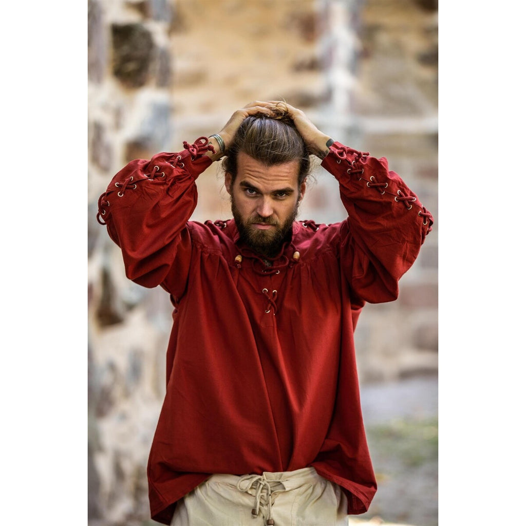Image produit Chemise médiévale à lacets avec œillets Adrian rouge