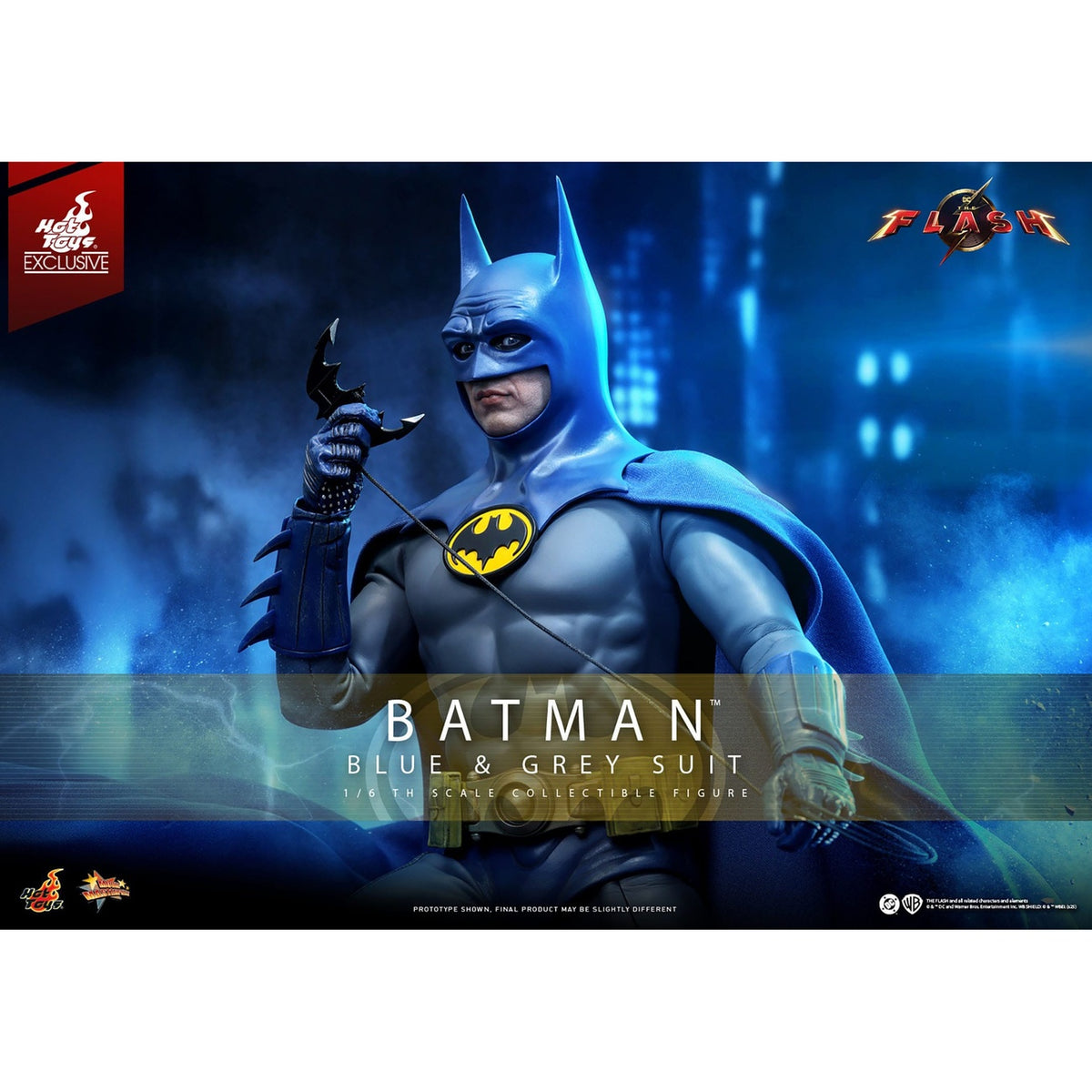 Image produit The Flash Movie Masterpiece figurine articulée 1/6 Batman (costume bleu et gris) Édition Limitée Hot Toys Exclusive 30 cm