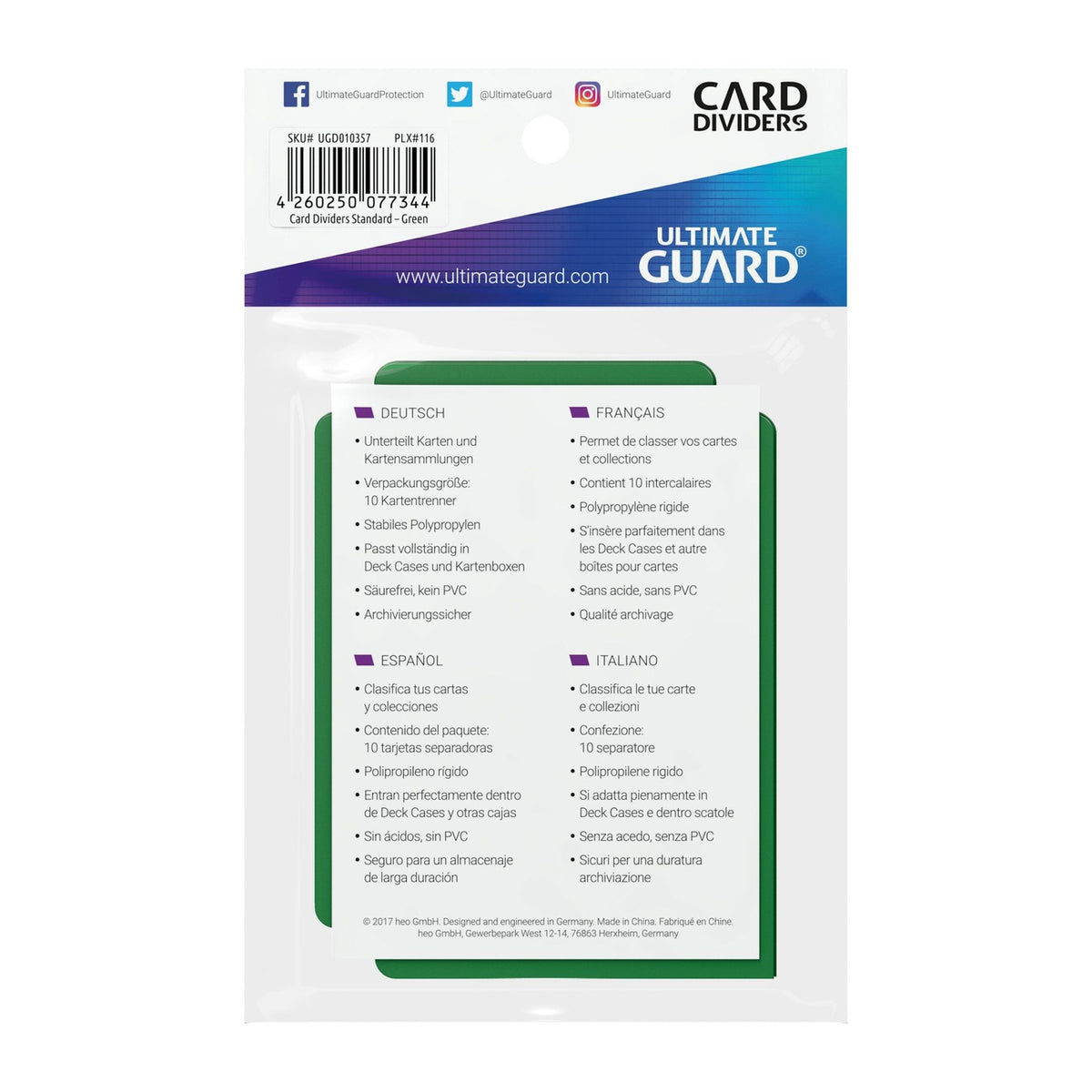 Immagine del prodotto Ultimate Guard Divisori per carte Formato standard (10) - Verde