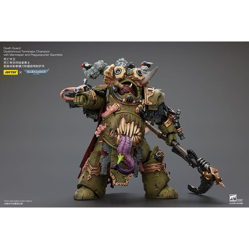 Image produit Figurine articulée Warhammer 40K 1/18 Death Guard Deathshroud Terminator Champion avec Manreaper et Plaguespurter Gauntlets 14 cm
