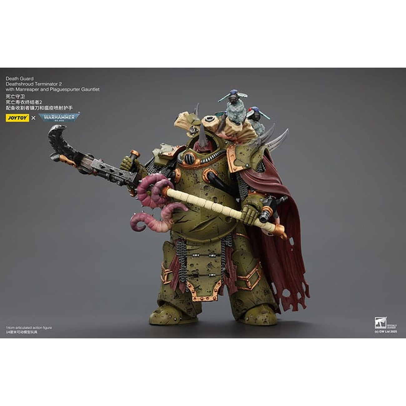 Image produit Warhammer 40k Figurine articulée 1/18 Death Guard Deathshroud Terminator 2 avec Manreaper et Plaguespurter Gauntlet 14 cm