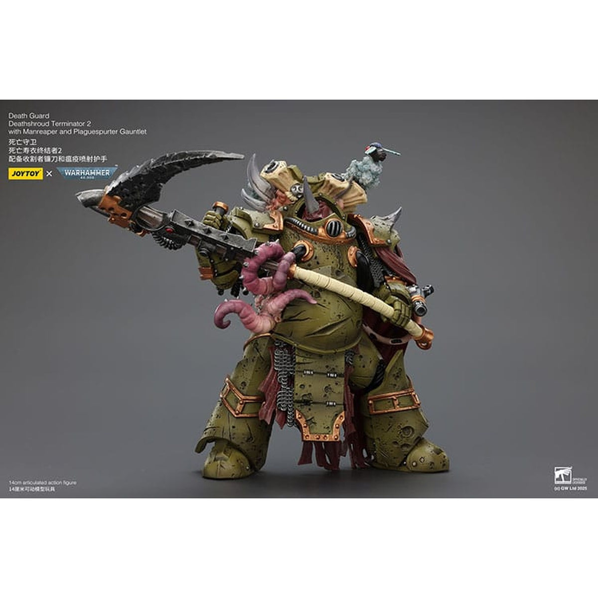 Image produit Warhammer 40k Figurine articulée 1/18 Death Guard Deathshroud Terminator 2 avec Manreaper et Plaguespurter Gauntlet 14 cm