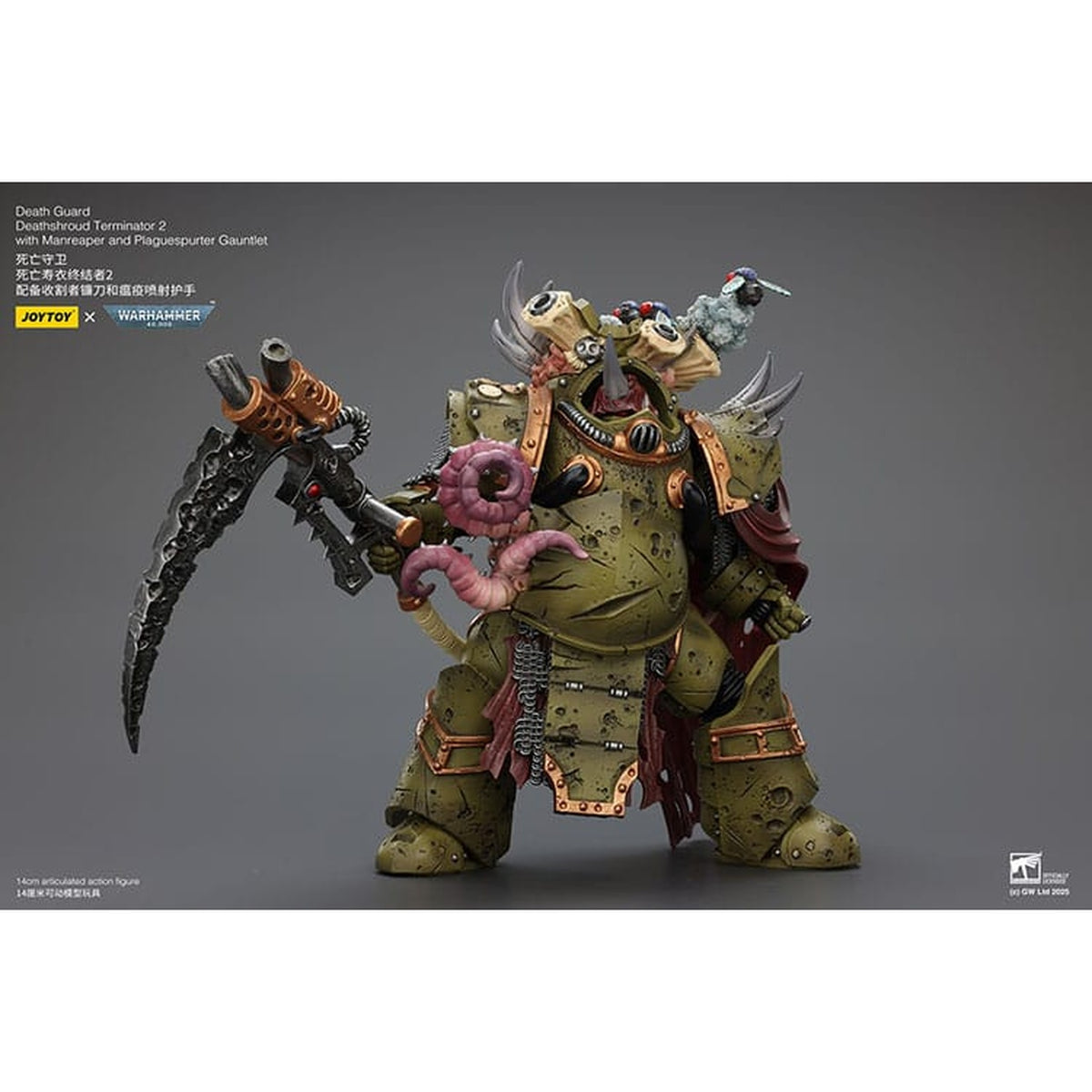 Image produit Warhammer 40k Figurine articulée 1/18 Death Guard Deathshroud Terminator 2 avec Manreaper et Plaguespurter Gauntlet 14 cm