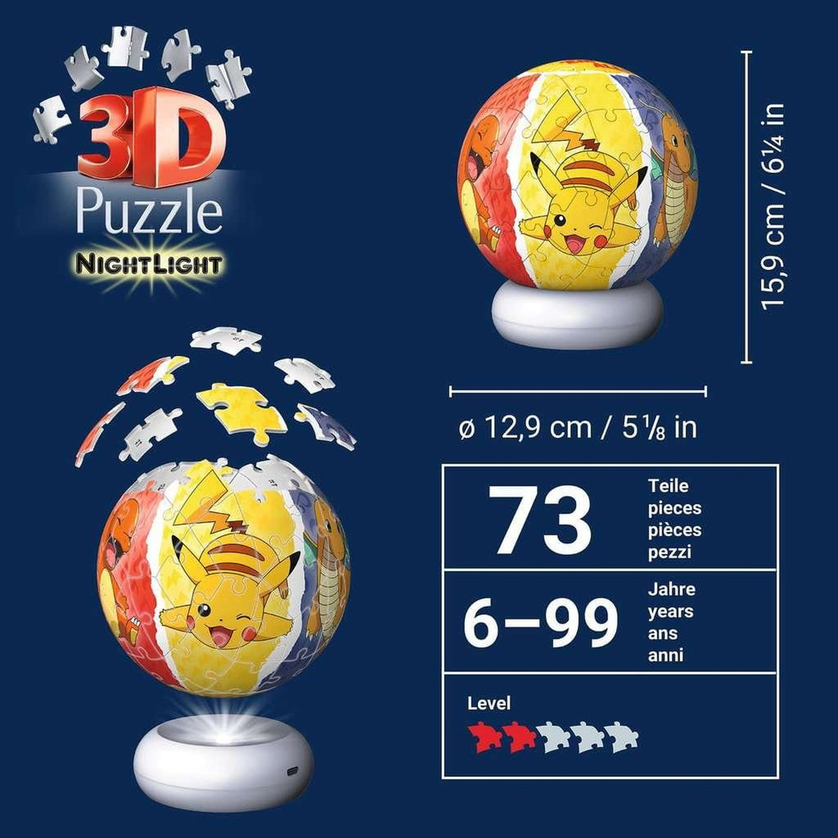 Image produit Pokémon Ballon Puzzle 3D Veilleuse (73 pièces)